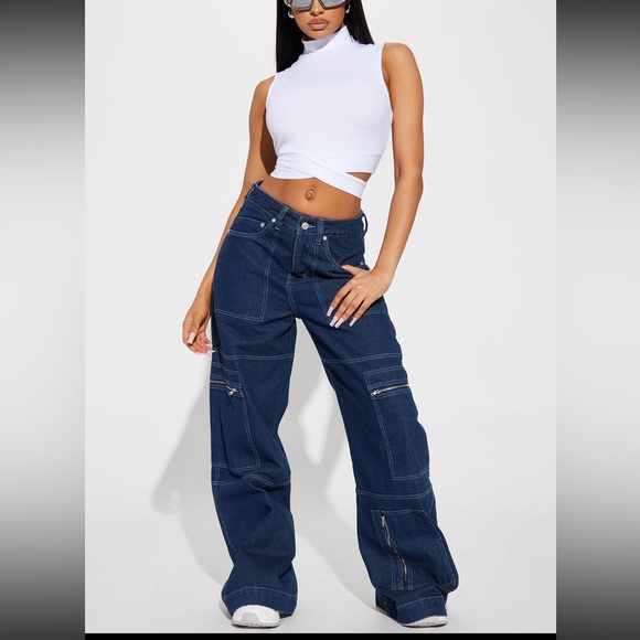 Fashion Nova Denim - 🎈5 for $25🎈 Berlin Wide Leg Non Stretch Cargo Jean - Dark Wash
Size: 15